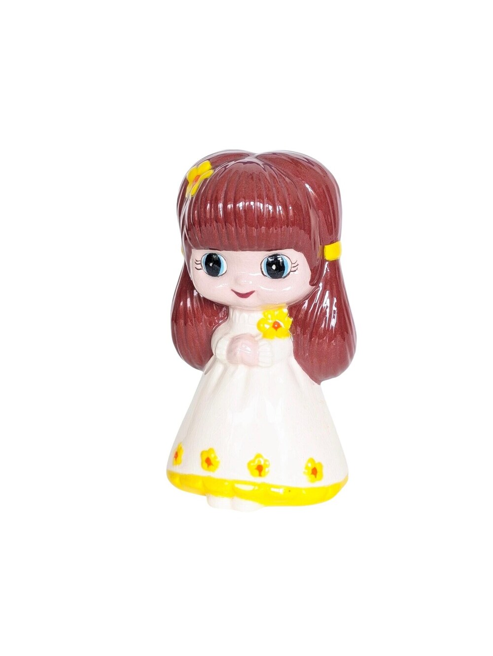 1970s Little Flower Girl Ceramic Figurine - Cottagecore Kitsch